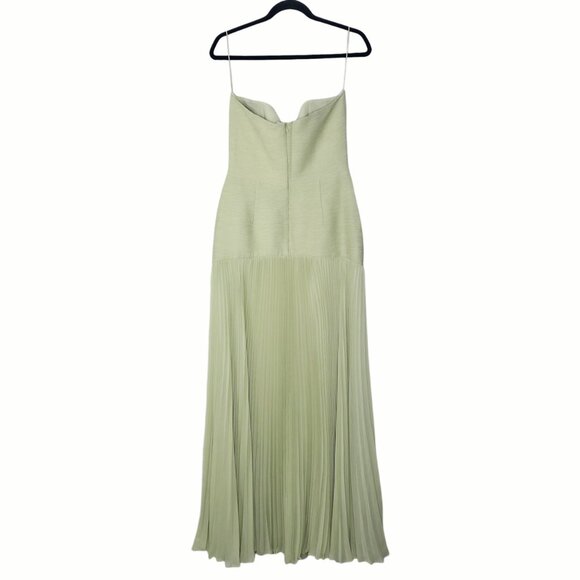 Alexis Sunniva Sage Green‎ Pleated Strapless Plissé Maxi Dress Gown Size L - Picture 8 of 14